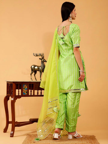 Shaila  Green Bandhani 3 Piece Suit Set