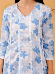 Linen 3 pc Suit set in Jaya Blue Floral Print