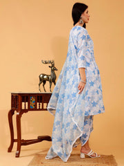 Linen 3 pc Suit set in Jaya Blue Floral Print