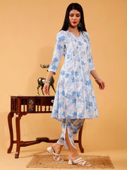 Linen 3 pc Suit set in Jaya Blue Floral Print